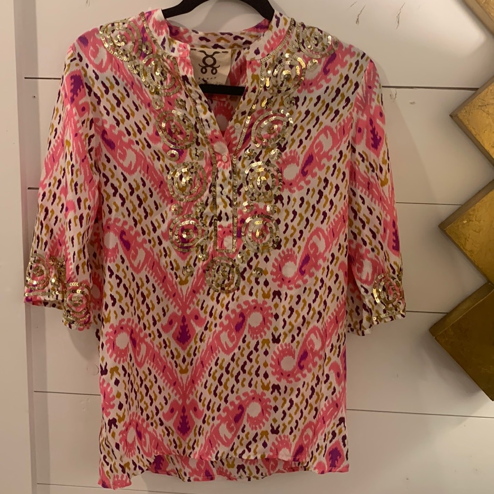 Figue silk embellished tunic XS. NWTS.